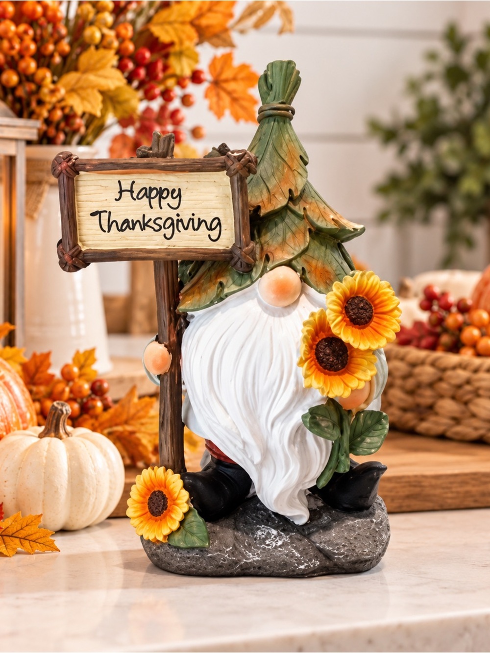 NEW Super Cute Resin ‘HAPPY Thanksgiving’ Gnome - Size 11 Inches Tall